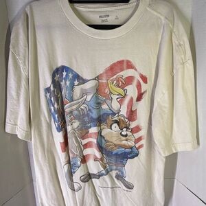 Hollister Looney Tunes Graphic Tee XL Boxy Fit Taz Bugs Bunny USA Flag Shirt